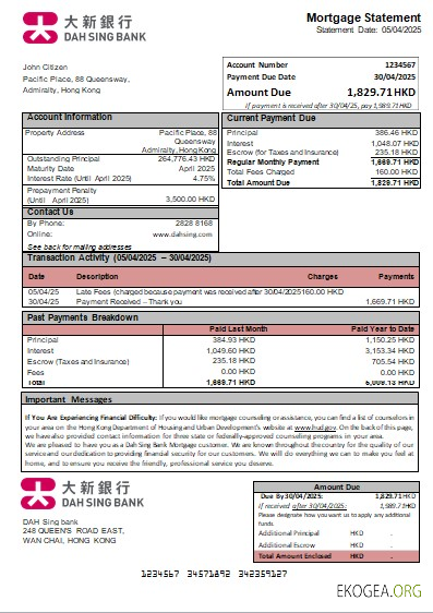 Hong Kong DAH Sing prêt hypothécaire de la banque scr